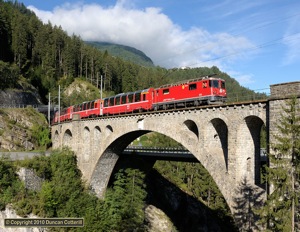 626 crossed the bridge at Solis with the Chur section of the southbound Bernina Express on 29 August 2010.  