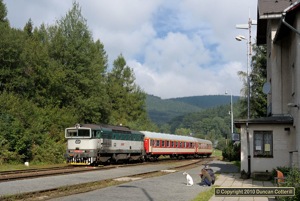 A family and their dog watched as 754 065 arrived at Ostruzna with Sp1800 from Opole Gl. on 11 September 2010.