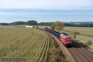 232.358 worked the morning freight east through Kornbach, west of Schönberg on 8 October 2010.