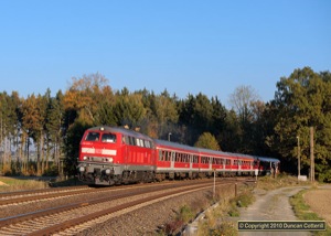 218.468 was back on the RE diagram on 10 October 2010 and was photographed at Drochaus, west of Mehltheuer, working RE3715 on 10 October 2010.