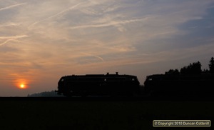 217 012 and 217.021 were caught heading west near Lindach with a freight from Wackerwerk as the sun dropped into the murk on 13 October 2010. It was sunset for the class 217s in another way as the last members of the class were expected to be withdrawn by the end of 2010, so this was probably my last shot of the locos in normal service.