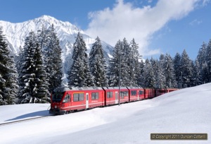 The new units might not be to everyone's taste but they do photograph well. 3505 was working RE1036 from Davos to Landquart near Cavadürli on 23 February 2011. 