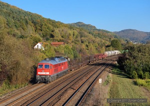 232.609 approached Hersbruck with freight 45330 from Plzen to Nürnberg Rbf on 21 October. Fortunately the train crossed over to the up main at Hersbruck Ost and didn't pass on the near track.