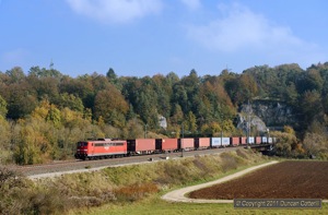 151.153 was photographed on a westbound container train at Eßlingen, E of Solnhofen, on 23 October.
