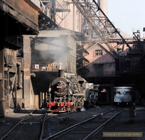 SY 0448 shunted slag ladles under the blast furnaces at the No. 1 Ironworks
