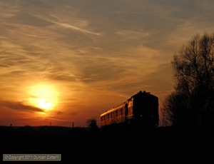 754.041 returned from Brno at sunset on 24 March 2011 and was photographed approaching Krizanovice with Sp1733, the 17:28 from Brno hl.n. to Bylnice.