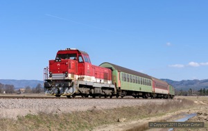 ZSSK's five class 736 diesels are based at Nove Zamky and visit Prievidza regularly. 736.102 left Kos with Os5006, the 14:27 Prievidza - Nove Zamky, on 27 March 2011.