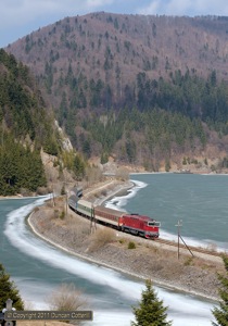 754.054 crossed the frozen lake at Dobinska Masa, west of Dedinky, with R811 on 29 March 2011. 