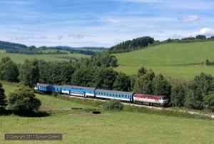 Another shot of 749.265 working Os8115/8114, the 11:17 stopper from Nove Udoli to Ceske Budejovice, east from Horice na Sumave on 14 August 2011.