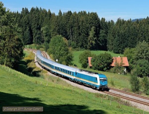 223.065 worked around the S curve west of Harbatshofen with ALX84151, the 13:59 Lindau - München service, on 10 September 2011.