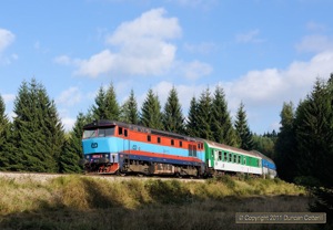 Praha based 749.260 made a surprise trip to Nove Udoli on 14 September 2011, working Os8121/8120 from Ceske Budejovice. The train was photographed between Cerny Kriz and Stozec.