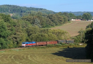 The Cicenice - Volary pick-up freight approached Blanice behind 751.316 in glorious light on the morning of 15 September 2011.
