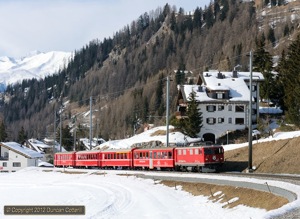 Another shot of 610 working away from Bergün on 10 March 2012, this time on train 873, the 15:22 to Preda.