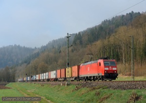 185.085 worked a northbound container train past Grünholz on 13 April. The Gäubahn sees a number of freights on most days, invariably hauled by class 185s.