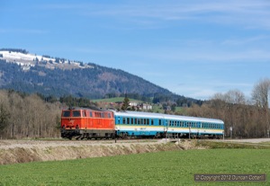 On the perfect Spring morning of 19 April, 2143.21 worked ALX84162, the 07:19 München - Oberstdorf, south towards Fischen.