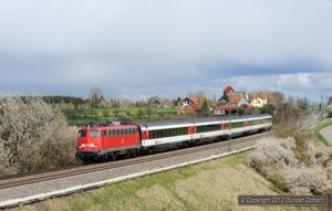 DB Autozug class 115s are also booked to work a few weekend trains on the Gäubahn but most of were substituted by class 110s during my visit. 110.491 raced away from Eutingen im Gäu with Zürich bound IC187 on 20 April.