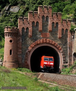 185.173 emerged from the Loreley Tunnel with a southbound freight on 8 May.