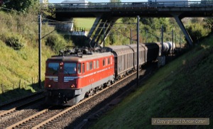 An anonymous Ae6/6 worked train 62573, the 15:37 Biel RB - RB Limmattal freight towards Niederbipp on 2 October 2012. The same loco was seen the following day and positively identified as 11424.