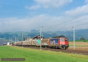 The morning mist had lifted by the time 610.496 reached Nebikon with train 62336, the 08:56 RB Limmattal - Rothenburg freight, on 5 October 2012.