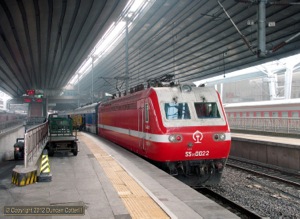 SS7E.0022 was the surprise power for train T69, seen here waiting to leave Beijing Xi for Wulumuqi on 16 November.