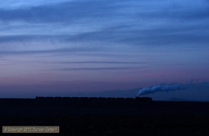 An unidentified JS pushed a loaded spoil train onto the westernmost tip just after sunset on 18 November. This is probably my favourite shot of the trip.